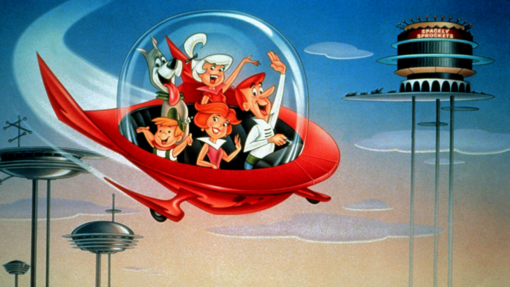 An image of The Jetsons in a flying car