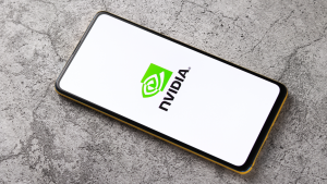 An image of NVIDIA logo seen on a phone screen