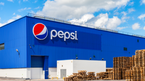 Pepsi Factory in Samara, Russia. Pepsi logo on a blue warehouse.