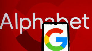 Alphabet Inc. (GOOG, GOOGL) and Google logos appear on smartphones