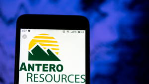 Antero Resources Company logo seen displayed on smart phone. AR stock.
