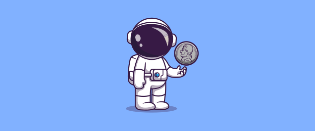 An illustration of an astronaut with a giant nickel floating above their hand.