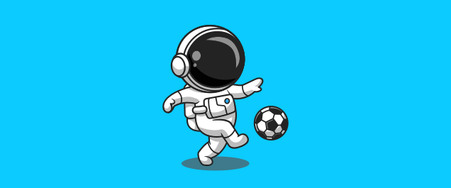 An illustration of an astronaut kicking a soccer ball.