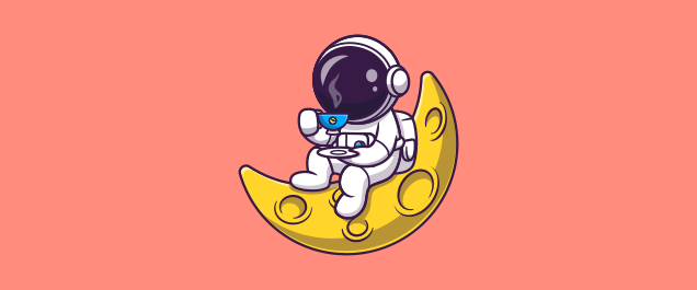 An illustration of an astronaut drinking tea on the moon.