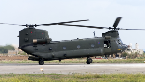 Royal Air Force Boeing (BA) Chinook HC2A (352) [ZH895] lifting off from runway