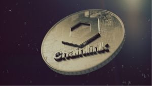 Símbolo de criptomoneda Chainlink.  Ilustración 3D de moneda de criptomoneda