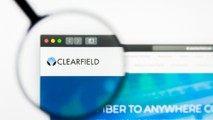 llustrative Editorial of Clearfield Inc website homepage. Clearfield Inc logo visible on display screen.