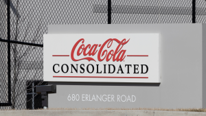 Coca-Cola Consolidated sign in front of their building. COKE stock.