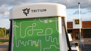 Tritium (DCFC) charging, charging station for electric cars, in the parking lot at McDonald's.