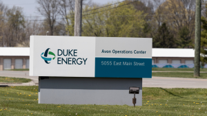The logo for Duke Energy (DUK) is seen on a sign at one of the company's offices.