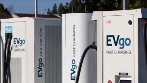 An EVgo charging station in a parking lot in Fremont, California. EVgo is currently the largest public DC fast charging network in the United States.
