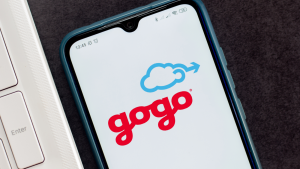 In this photo illustration the Gogo Inflight Internet logo seen displayed on a smartphone