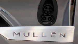 The Mullen (MULN) Five vehicle is displayed at the 2021 LA Auto Show media day in Los Angeles, November, 18, 2021. MULN stock.