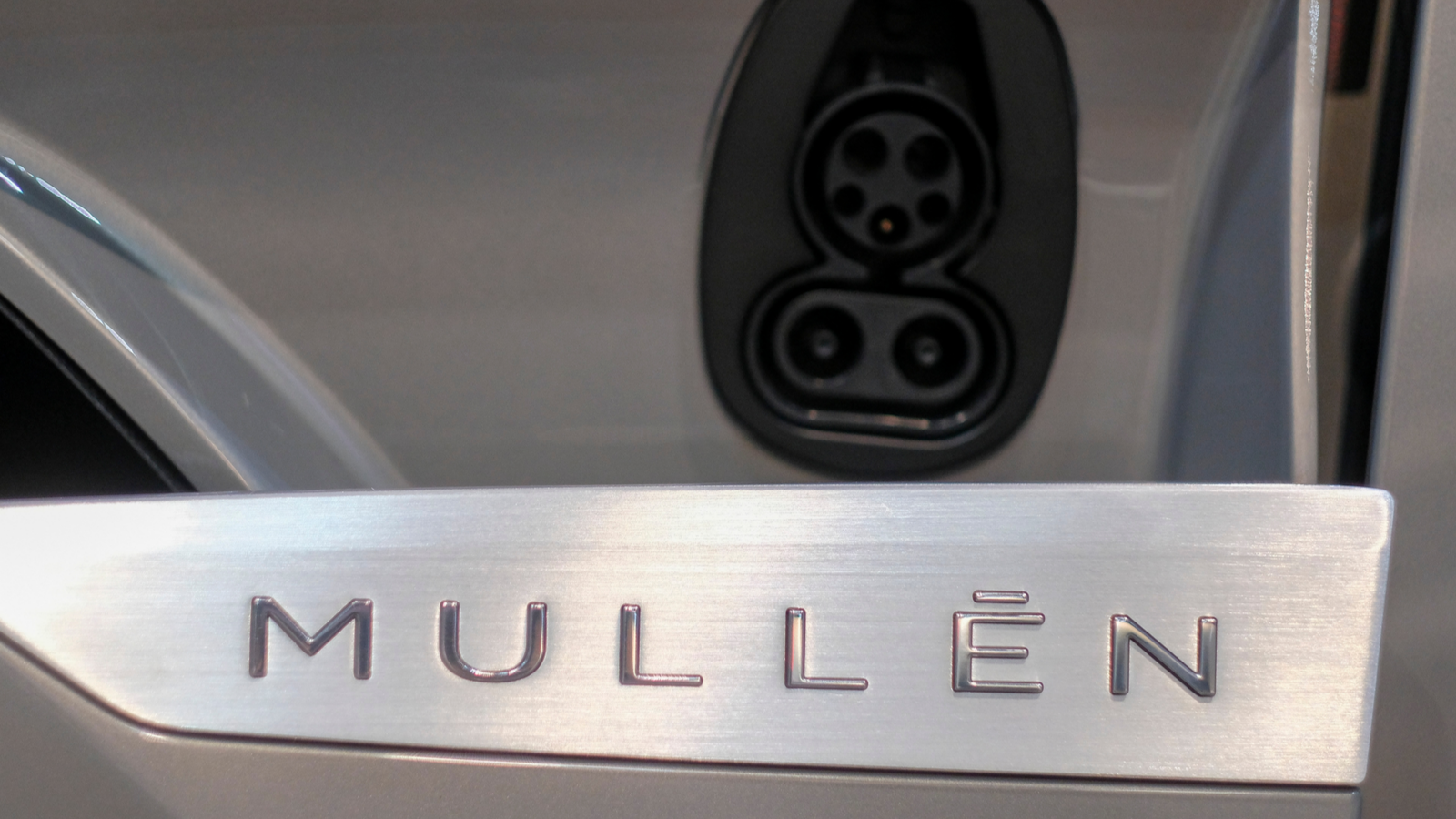 The Mullen Five vehicle is displayed at the 2021 LA Auto Show media day in Los Angeles, November, 18, 2021. MULN stock.