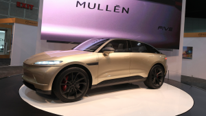 The Mullen (MULN) Five vehicle is displayed at the 2021 LA Auto Show media day in Los Angeles, November, 18, 2021.