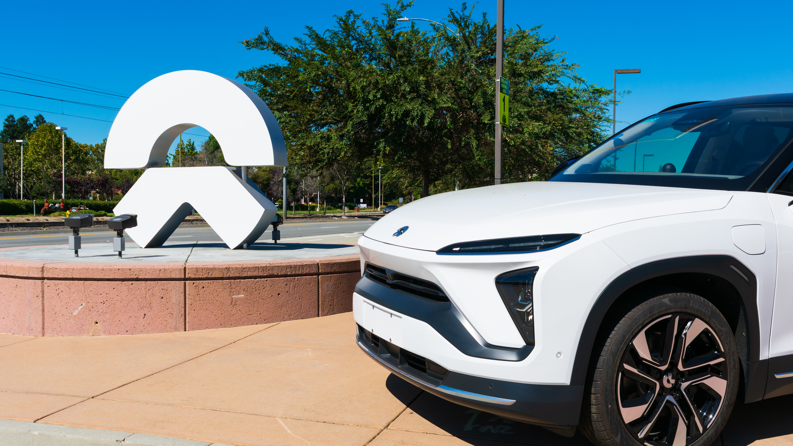 Chinese EV Stocks NIO Stock ES6 electric SUV semi-autonomous car on display near Chinese automobile manufacturer NIO software development office in Silicon Valley. Chinese EV companies like NIO are in the news.