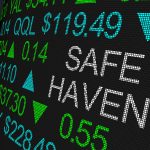 Safe Haven is displayed on a Wall Street ticker. Safe Haven stocks. safe stocks to buy