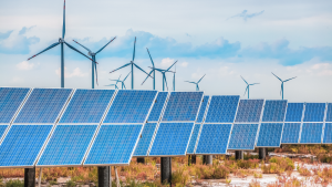 沿岸の塩分とアルカリ性の土地における太陽光発電と風力発電は、太陽光発電のストックを代表する浅瀬の背景を開発します。