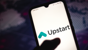 This photo illustration shows the Upstart (UPST) logo displayed on a smartphone screen