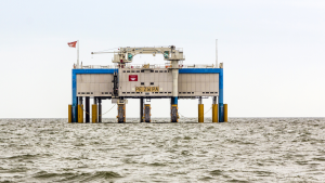 Offshore oil rig near Harlingen, Nederlande. Oil producing is a major economic factor in the Netherlands.