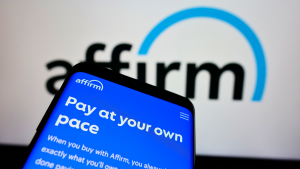 Smartphone with US financial technology company Affirm Holdings Inc (AFRM) website on screen with logo Focus on top left of phone display