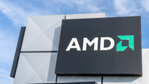 Close up of AMD sign in Markham, Ontario, Canada. Advanced Micro Devices, Inc. (AMD) is an American multinational semiconductor company.