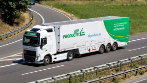 Air Products truck on motorway. APD stock. Hydrogen Stocks