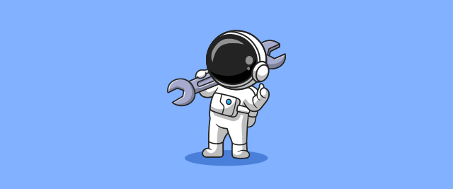 An illustration of an astronaut with a giant wrench.