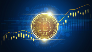 Up trend Technical graph of Bitcoin (BTC-USD) in futuristic concept, BITI ETF is a Bitcoin short fund for investors who bet against Bitcoin.