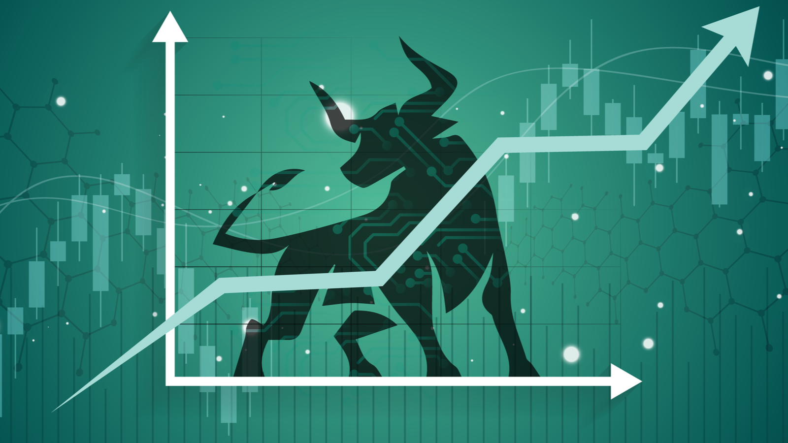 An image of a bull standing behind a stock graph with an upward trend