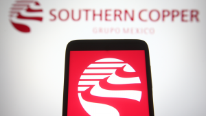 The Southern Copper Corporation logo on the phone screen before the logo on the computer screen.  SCCO shares.