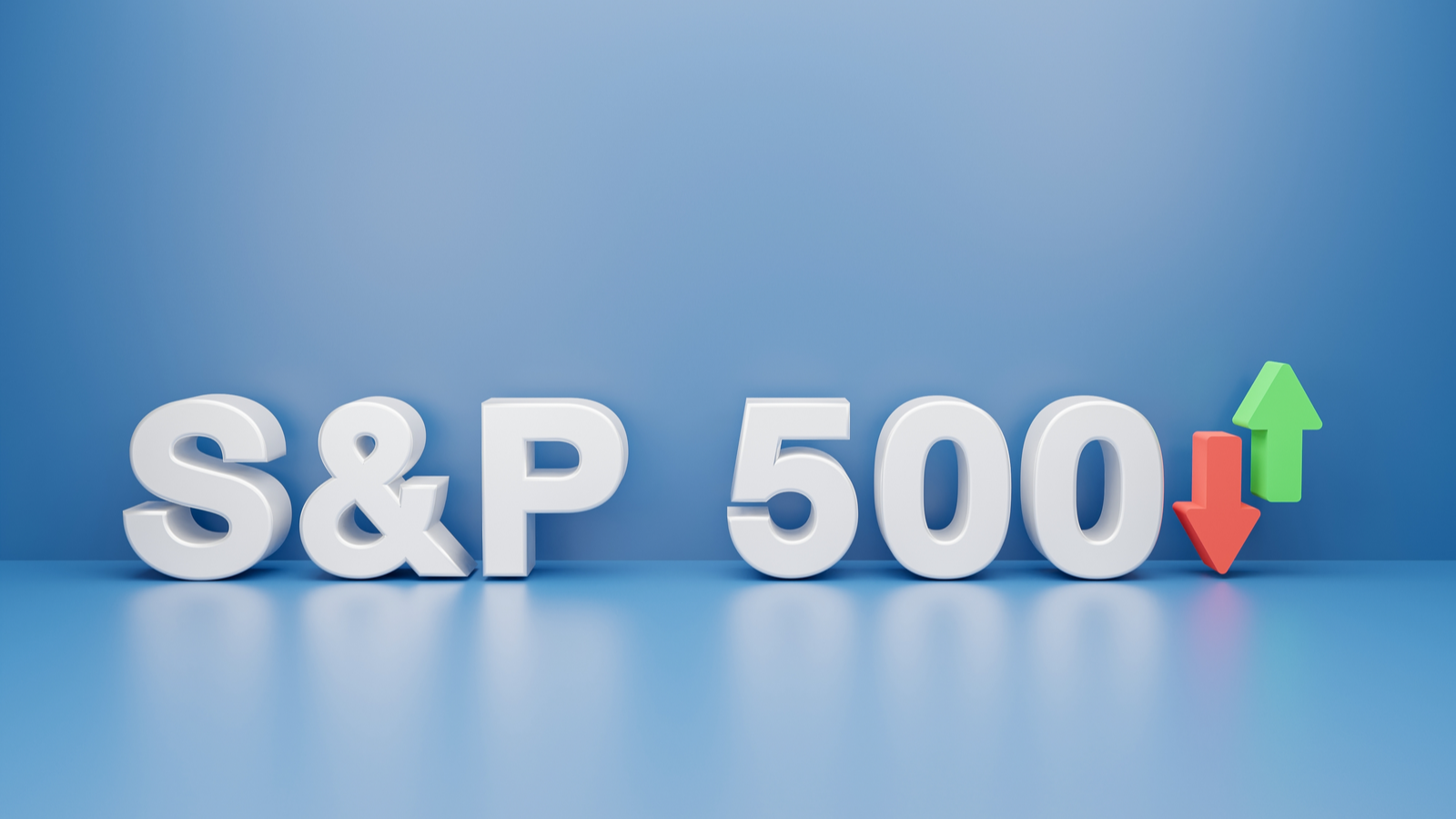 S&P 500 block letters displayed on a light blue background. SPY stock.