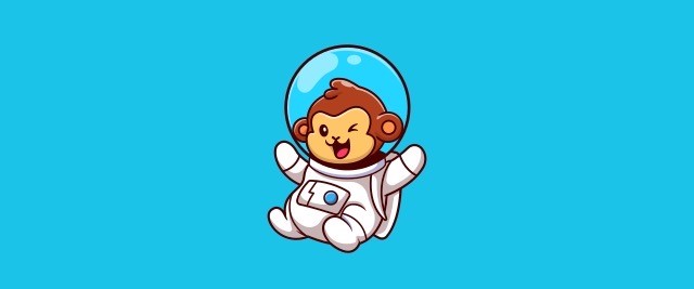 An illustration of a monkey in an astronaut suit with a cheeky facial expression.