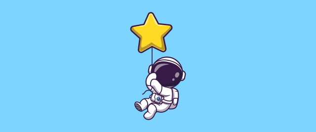 An illustration of an astronaut holding onto a balloon shaped like a star.