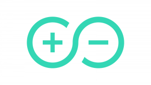 An image of an infinity sign with a plus and minus in each open space, symbolizing a forever battery