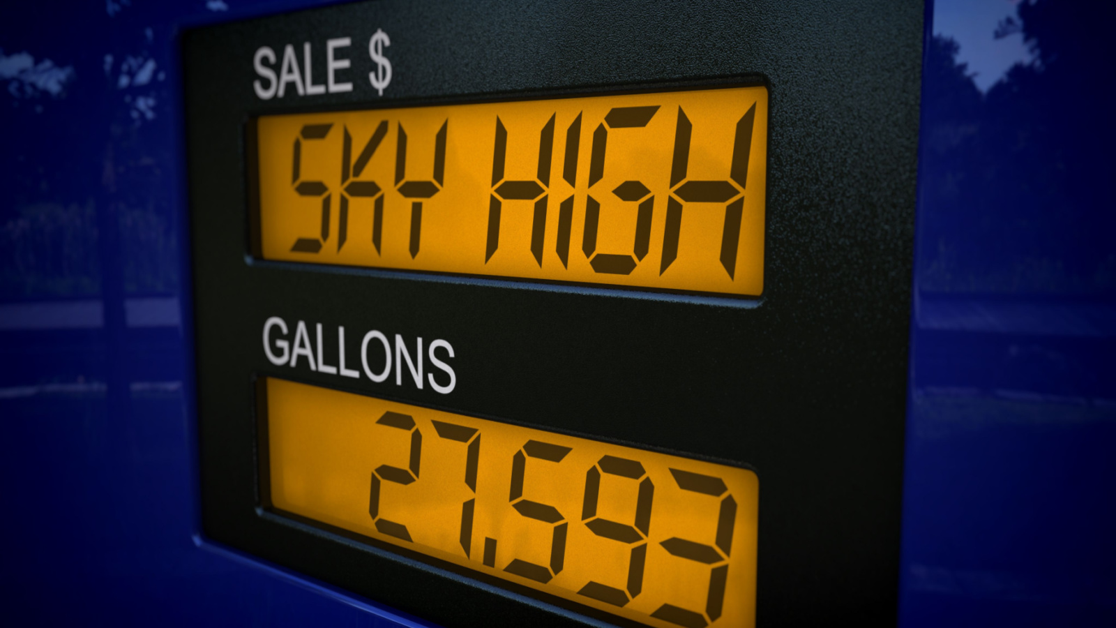 A fuel pump showing "sky high" gas prices representing Gas Price Predictions.