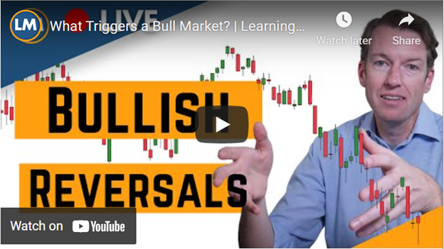 The thumbnail to the "What Triggers a Bull Market?" YouTube Video created by Learning Markets