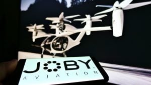 Joby Aviation (JOBY Stock) のエアタクシーが展示されています。