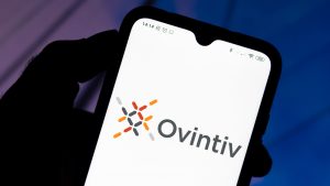 Ovintiv logo on a phone screen. OVV stock.