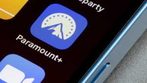 Paramount Plus mobile app icon is seen on an iPhone.