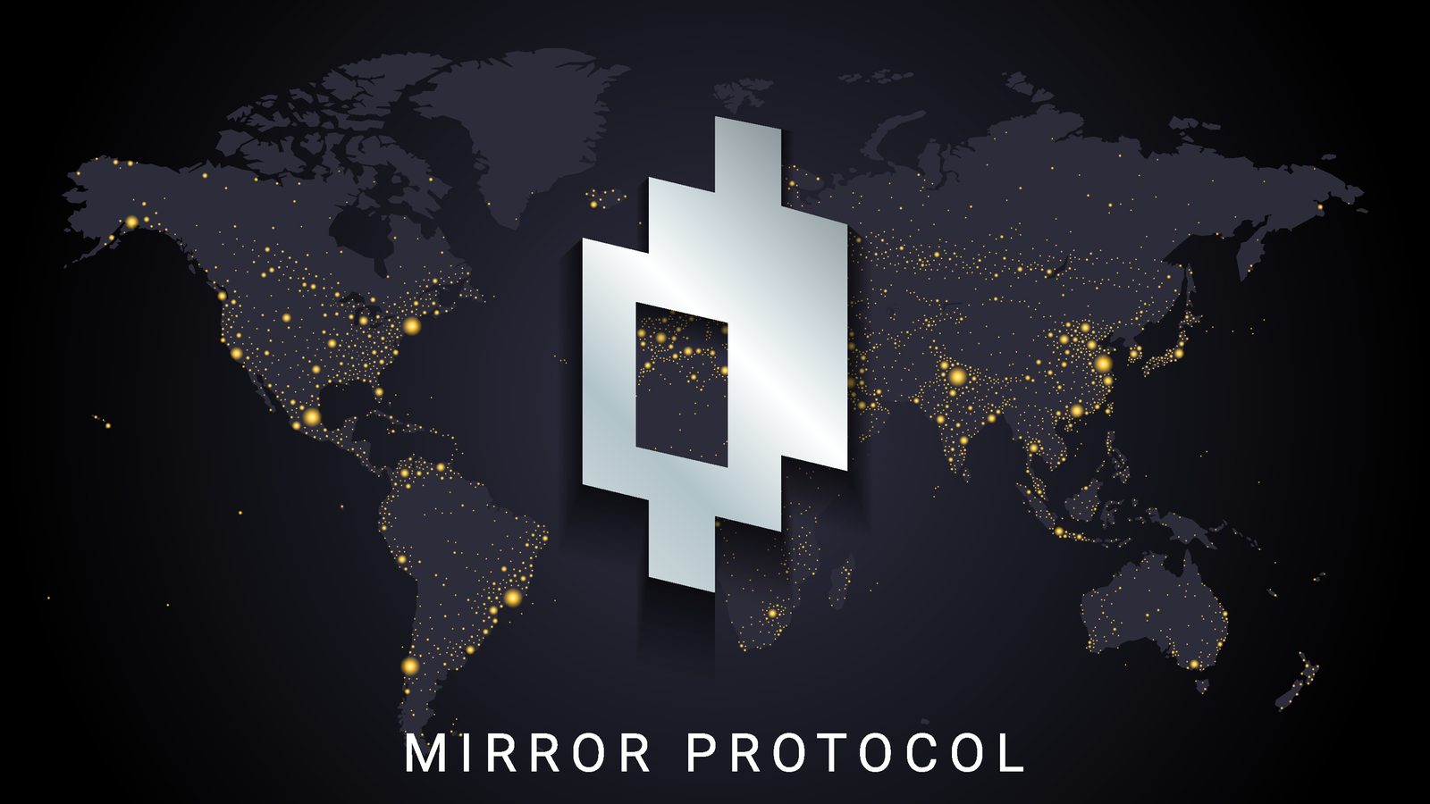 the Mirror Protocol logo in silver on top of a world map