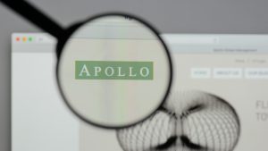 Apollo Global Management logo on website. APO stock.