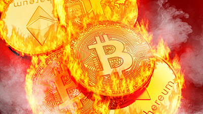 crypto coins bursting into flames