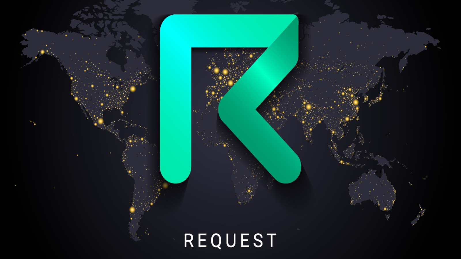 The Request (REQ) crypto logo over the world representing Request Price Predictions.