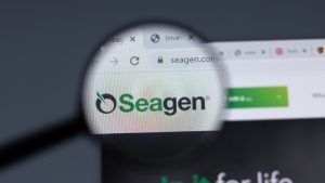 Seagen (SGEN stock) logo close up on website page