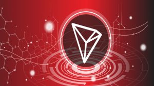 The Tron (TRX-USD) token on a red background.