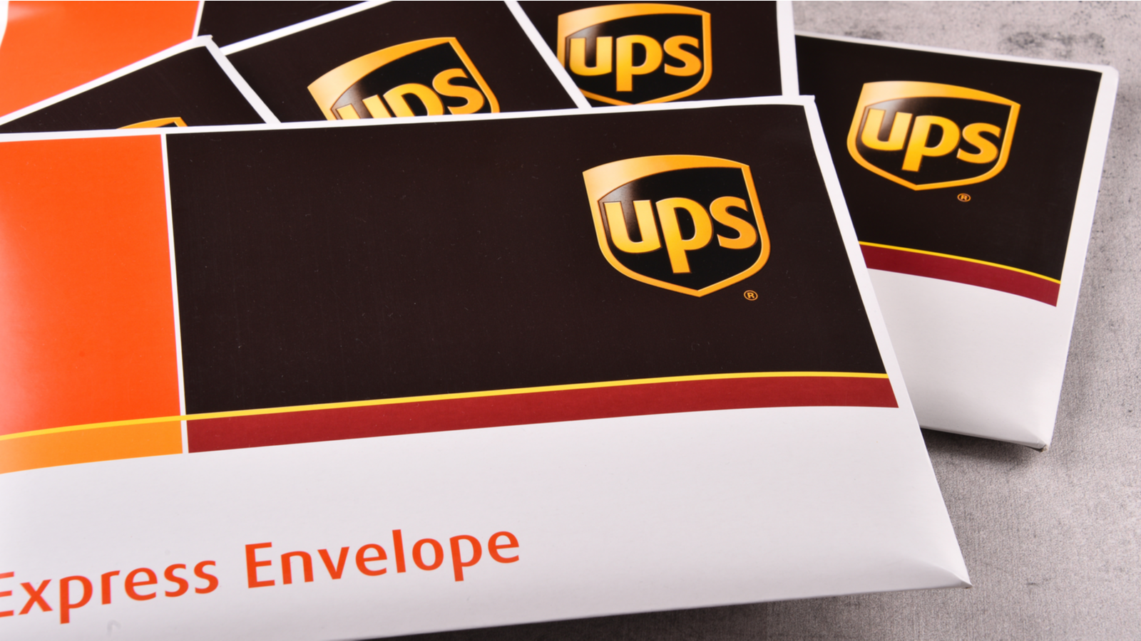 Envelopes with UPS logo on them. UPS stock.
