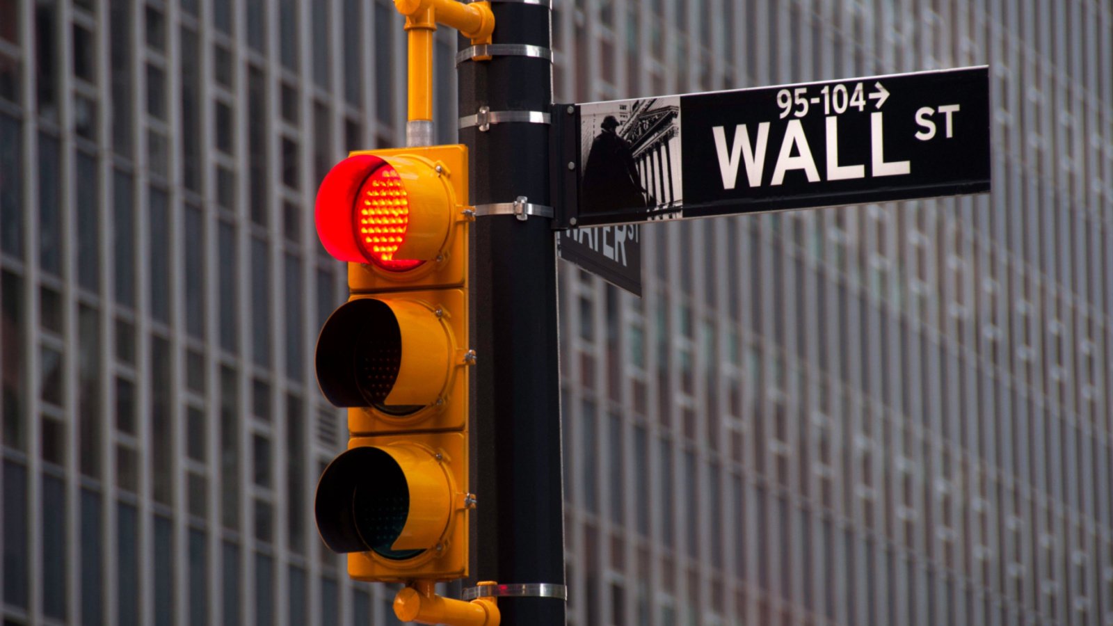 A red light at Wall Street representing Halted Stocks.