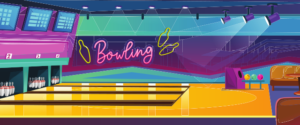 An illustration of a bowling alley.