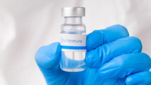 Altimmune logo on a bottle of vaccine. ALT stock.